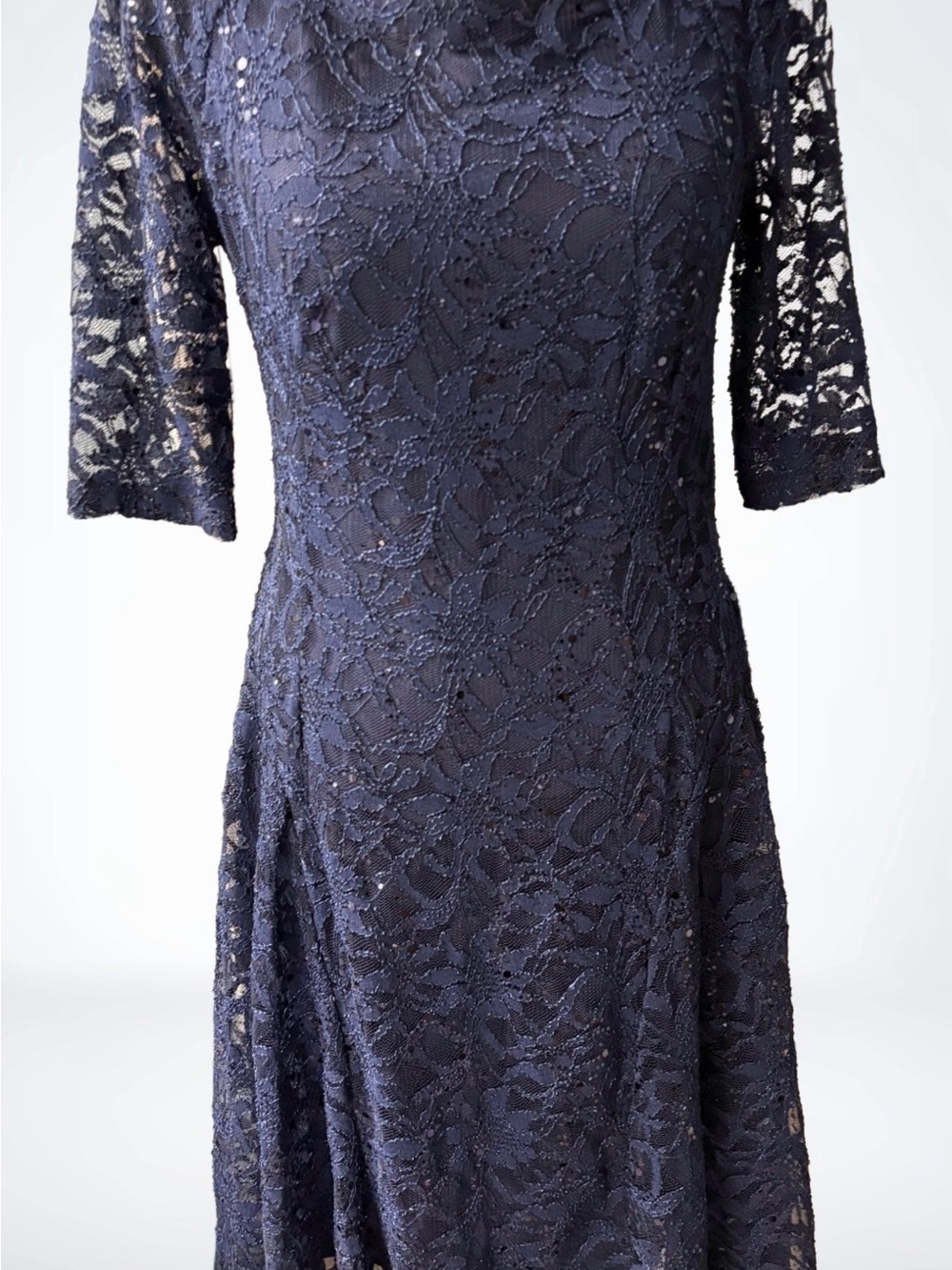 Navy Lace Midi Dress with Half Sleeves